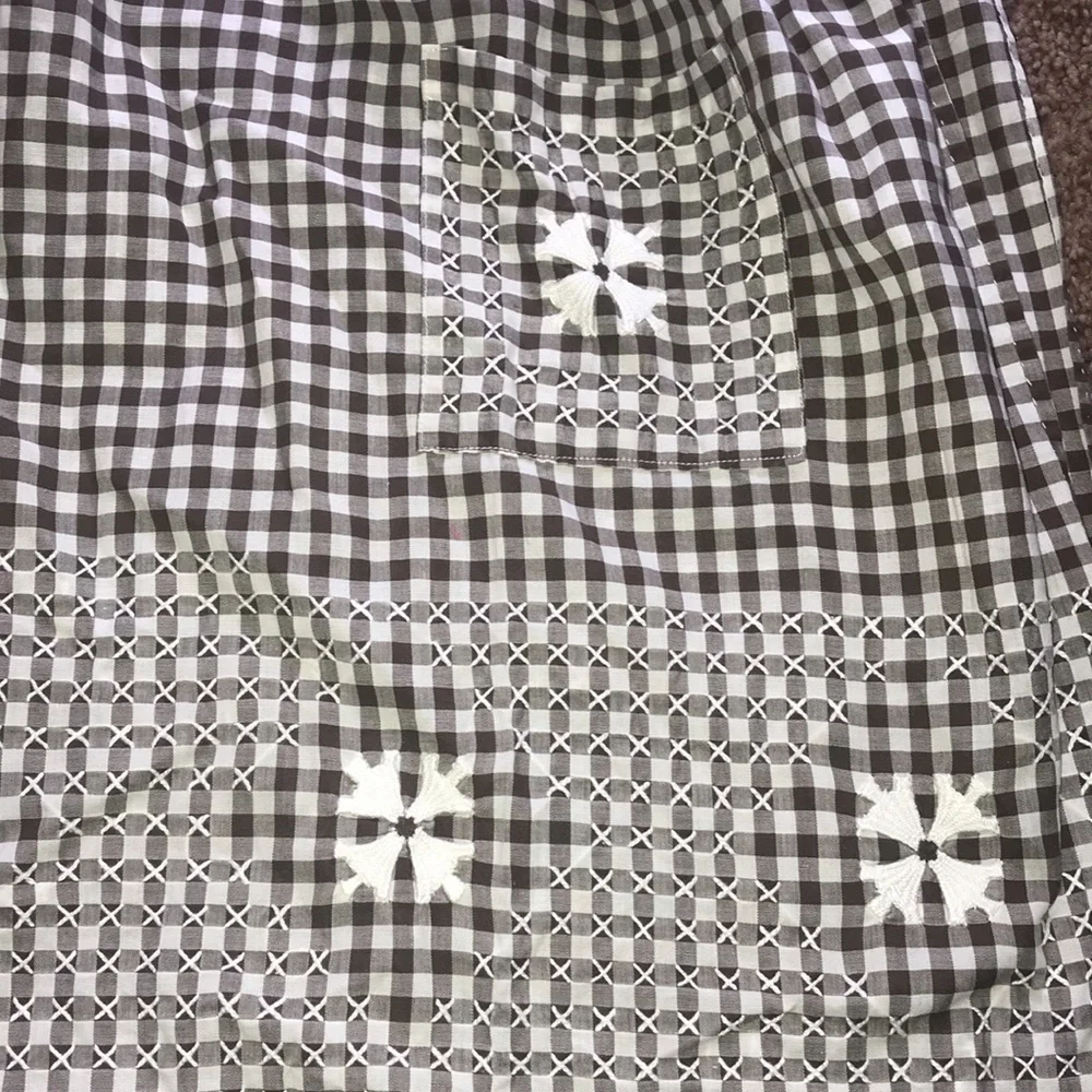Gingham Brown and White Handmade Embroidered Cross Stitch Half Apron